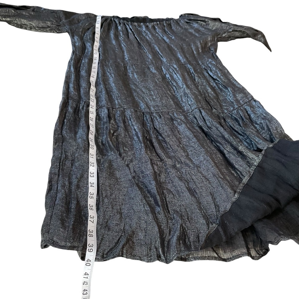 Zyga Ferry Black Linen Dress Size S Metallic Shimmer Boho Peasant Midi - Picture 7 of 10
